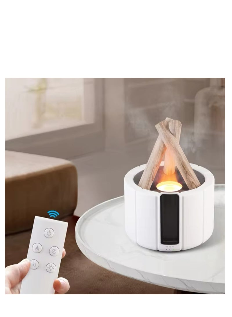 Air Humidifier Aroma Diffuser Remote Control USB Ultrasonic Bonfire Flame Light Home Essential Oil Fragrance Perfume Machine (White)