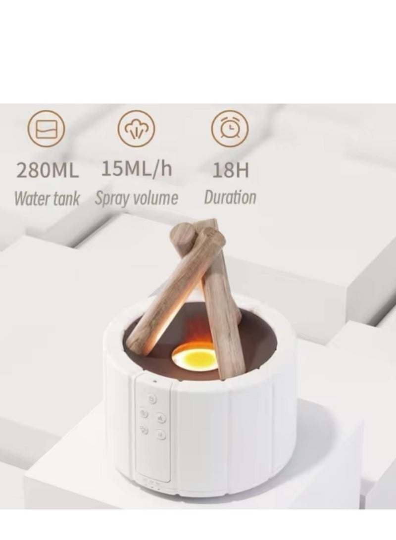 Air Humidifier Aroma Diffuser Remote Control USB Ultrasonic Bonfire Flame Light Home Essential Oil Fragrance Perfume Machine (White)