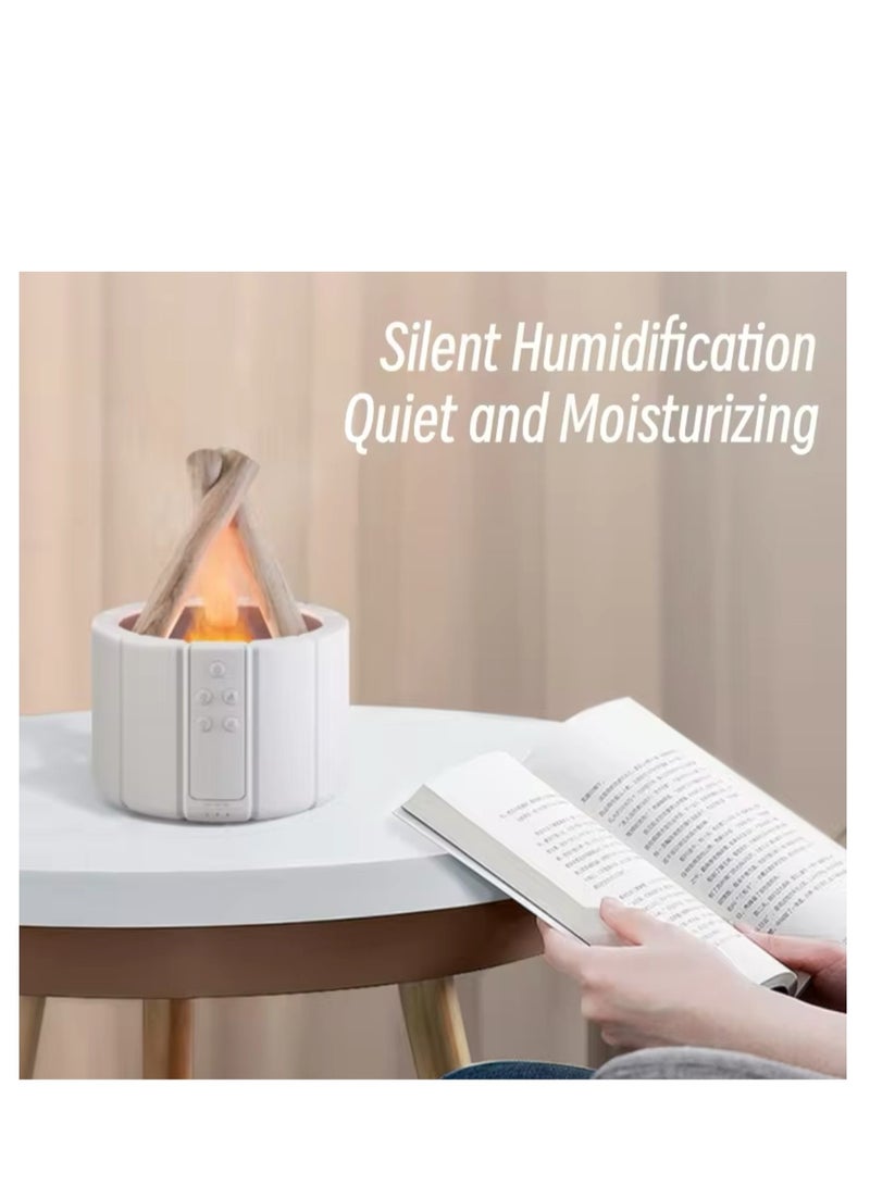 Air Humidifier Aroma Diffuser Remote Control USB Ultrasonic Bonfire Flame Light Home Essential Oil Fragrance Perfume Machine (White)