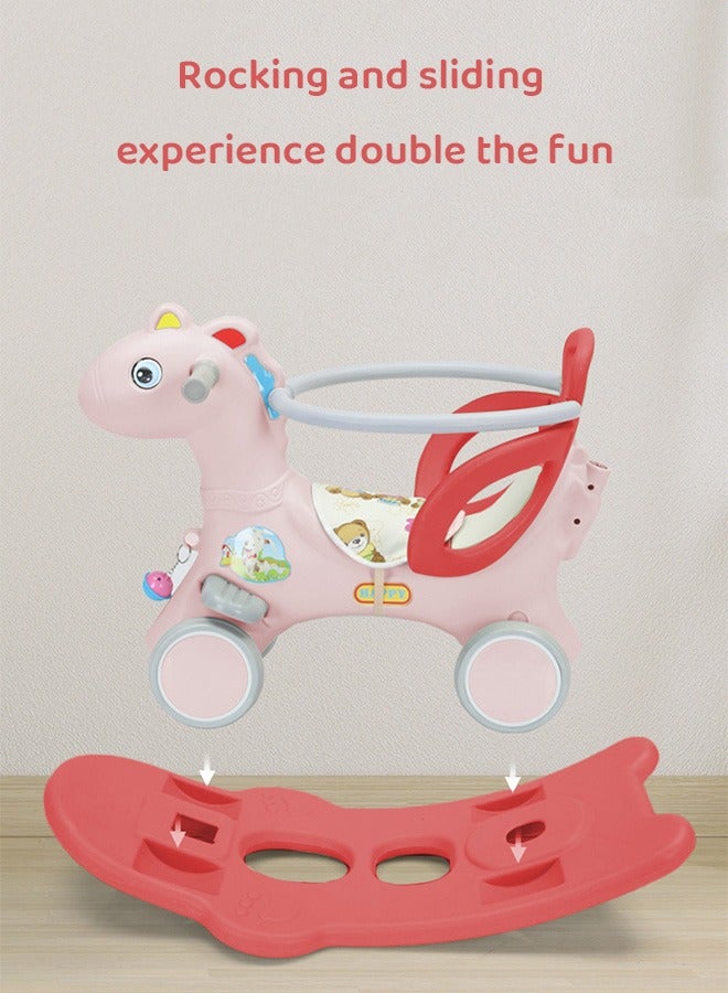 Rocking Horse for Toddlers Kids Ride On Toy Balance Bike Push Cart with Detachable Balance Board