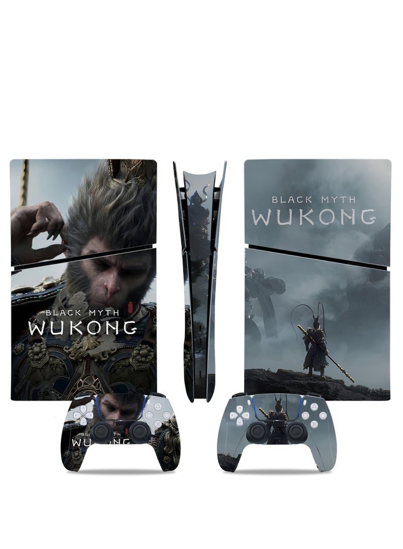 PS5 Slim digital console sticker, Sony PS5 Slim console controller skin set, skin wrap decal sticker PS5 Slim digital console, PVC air guide sticker (Wukong style, Multi-Color)