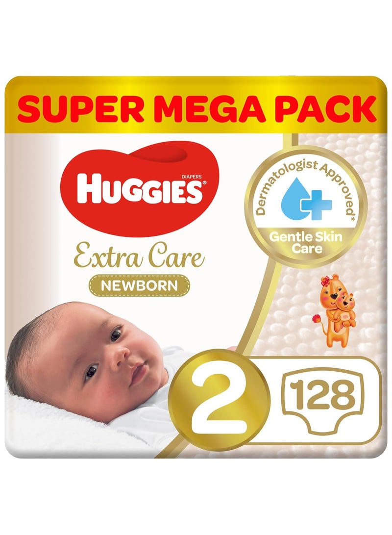 Huggies Extra Care Newborn, Size 2, 4 - 6 kg, Twin Jumbo Pack, 128 Diapers