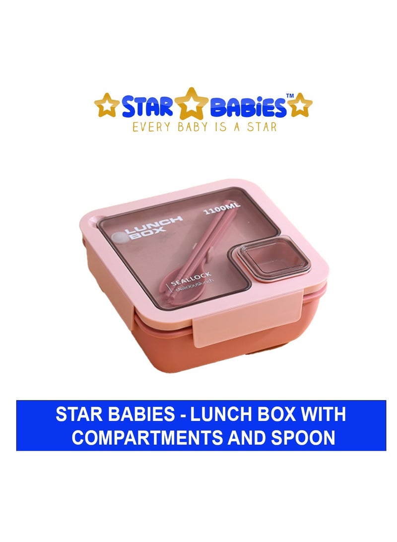 Star Babies Lunch Box for Kids  1100ML, 2 Compartments, BPA-Free, with Spoon and forka