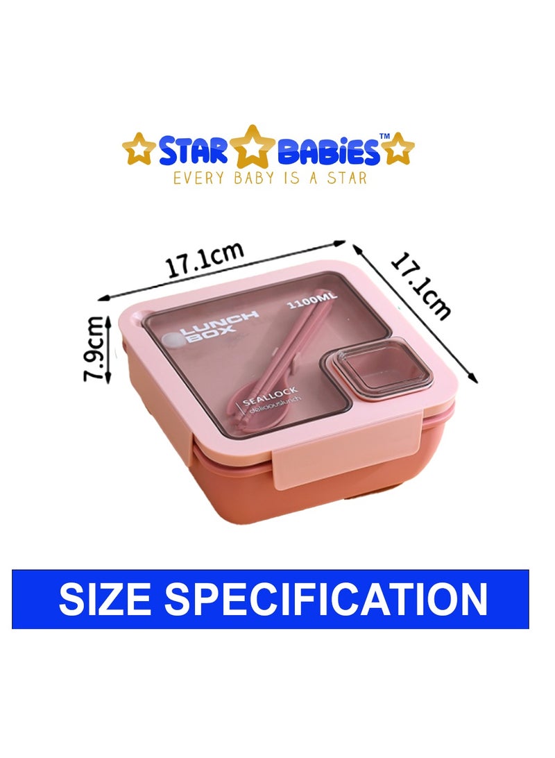 Star Babies Lunch Box for Kids  1100ML, 2 Compartments, BPA-Free, with Spoon and forka