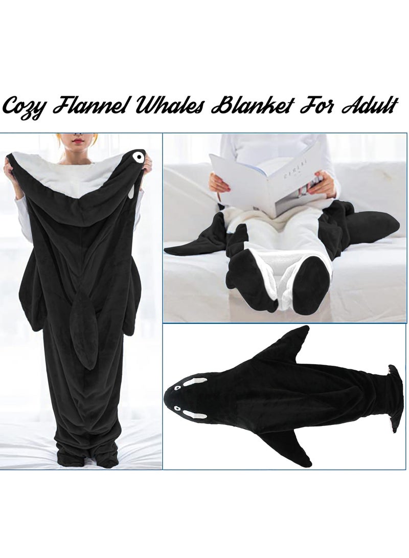 Wearable Whales Blanket, Wearable Shark Blanket Hoodie, Whale Blanket for Adult Kids, Super Soft Cozy Flannel Wearable Blanket Hoodie, for Girls Interesting Blanket Gifts, L