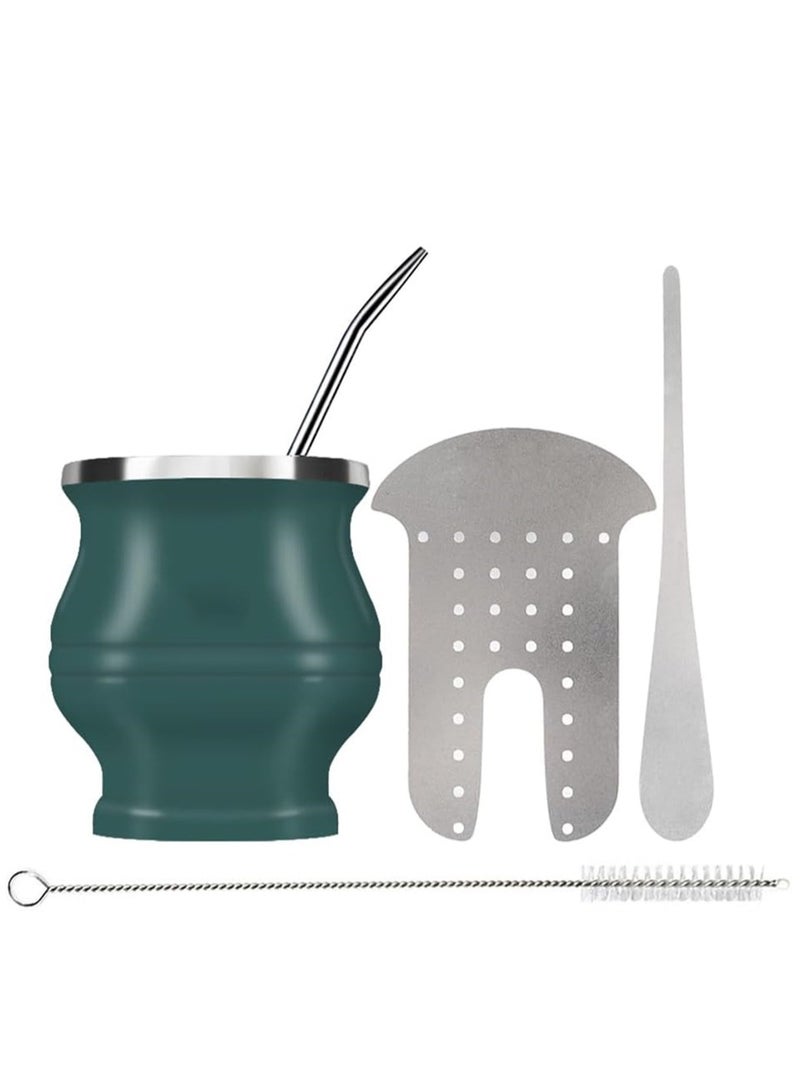 Complete Yerba Mate Set with 180ml Modern Cup Bombilla Straws Shaper and Cleaning Brush Green Color