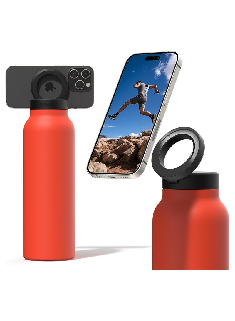 Insulated Water Bottle for iPhone with Magnetic Phone Mount