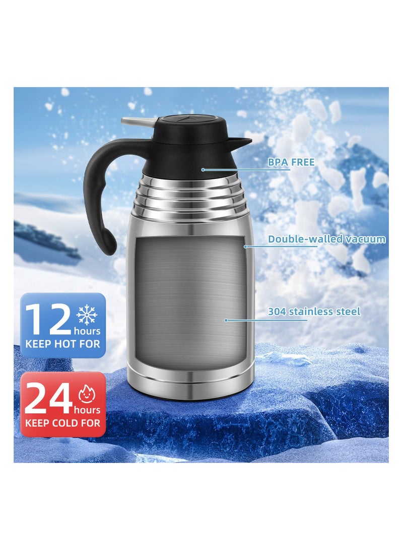 68oz Thermal Coffee Carafe, 12 Hours Hot Beverage Dispenser, Stainless Steel Insulated Vacuum Thermos Coffee Carafes For Keeping Hot/Cold, Travel Size Coffee Carafe Airpot, Tea, Water