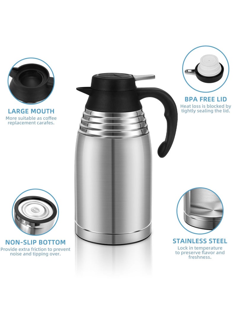 68oz Thermal Coffee Carafe, 12 Hours Hot Beverage Dispenser, Stainless Steel Insulated Vacuum Thermos Coffee Carafes For Keeping Hot/Cold, Travel Size Coffee Carafe Airpot, Tea, Water