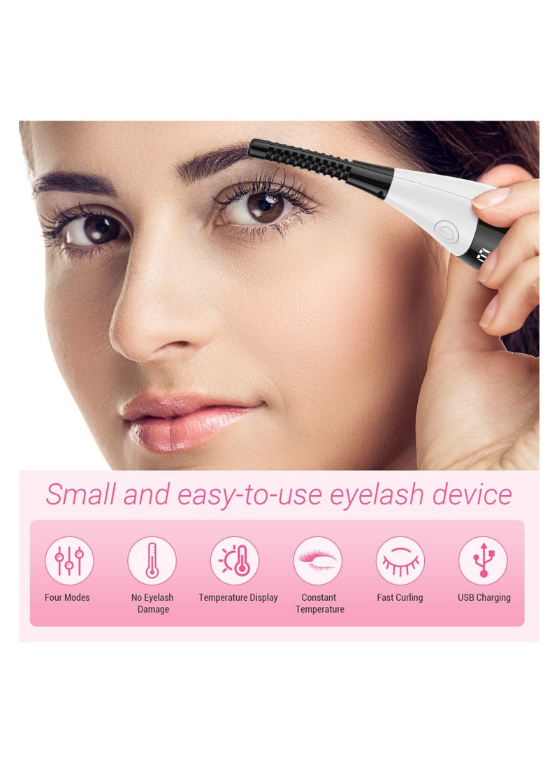 Premium Heated Eyelash Curlers, Eyelash Curler Heated Lash Curler for Women Natural Eye Lash Curler Makeup Tool, 4 Temperature Adjustable & USB Rechargeable, 24 Hours Long Lasting (White)