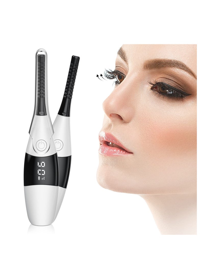 Premium Heated Eyelash Curlers, Eyelash Curler Heated Lash Curler for Women Natural Eye Lash Curler Makeup Tool, 4 Temperature Adjustable & USB Rechargeable, 24 Hours Long Lasting (White)