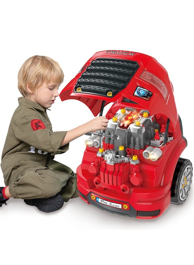 Large Truck Engine Toy, Kids Mechanic Repair Set For 3 5 Yr Toddlers, Big Builder Kit, Take Apart Motor Vehicle Pretent Play Car Service Station, Gifts 4 6 7 8 Year Old Boy Child