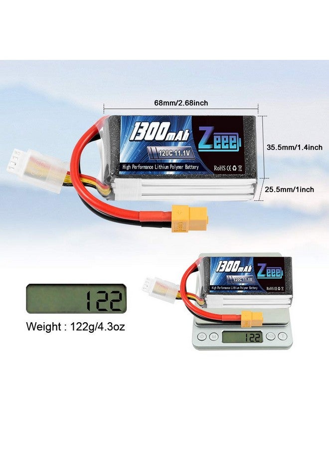 11.1V 120C 1300Mah 3S Rc Lipo Battery Graphene Battery With Xt60 Plug For Fpv Racing Drone Quadcopter Helicopter Airplane Rc Boat Rc Car Rc Models(2 Pack)