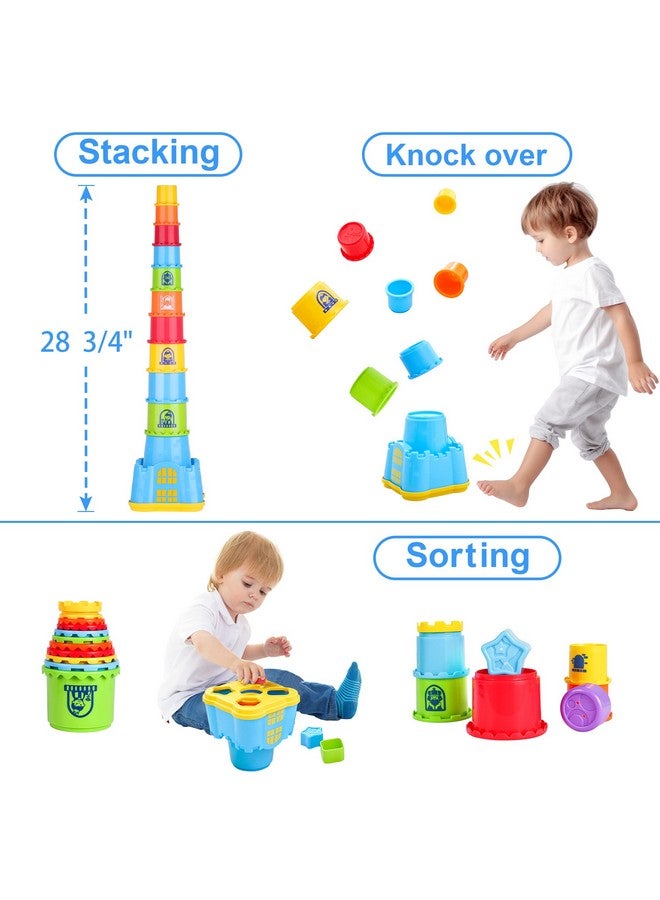 Baby Stacking Toys, Toddler Nesting Stack Cups, Infant Stackable Block, Kids Sorting Game W/Shape Sorter For Sand Bath, Birthday Gift For 12 18 24 Month 1 2 3 Year Old Boys Girls