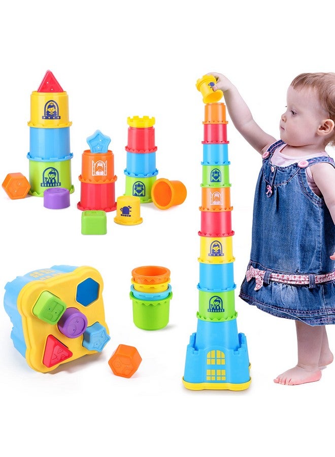 Baby Stacking Toys, Toddler Nesting Stack Cups, Infant Stackable Block, Kids Sorting Game W/Shape Sorter For Sand Bath, Birthday Gift For 12 18 24 Month 1 2 3 Year Old Boys Girls