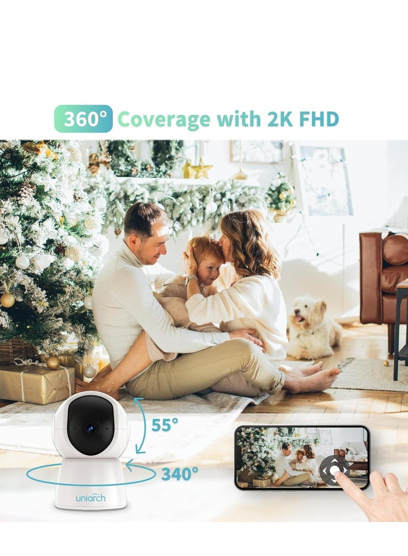 Uniarch 2k Indoor Security Camera, Smart Home WiFi Indoor Camera, 3 MP Indoor PT Camera with realtime 2-way audio, Night Vision, Auto Tracking, Alarm Siren, Human Body Detection, 33ft Smart IR