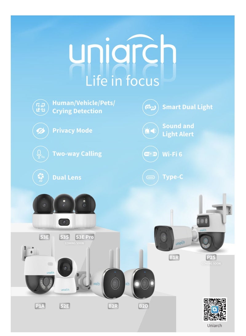 Uniarch 2k Indoor Security Camera, Smart Home WiFi Indoor Camera, 3 MP Indoor PT Camera with realtime 2-way audio, Night Vision, Auto Tracking, Alarm Siren, Human Body Detection, 33ft Smart IR