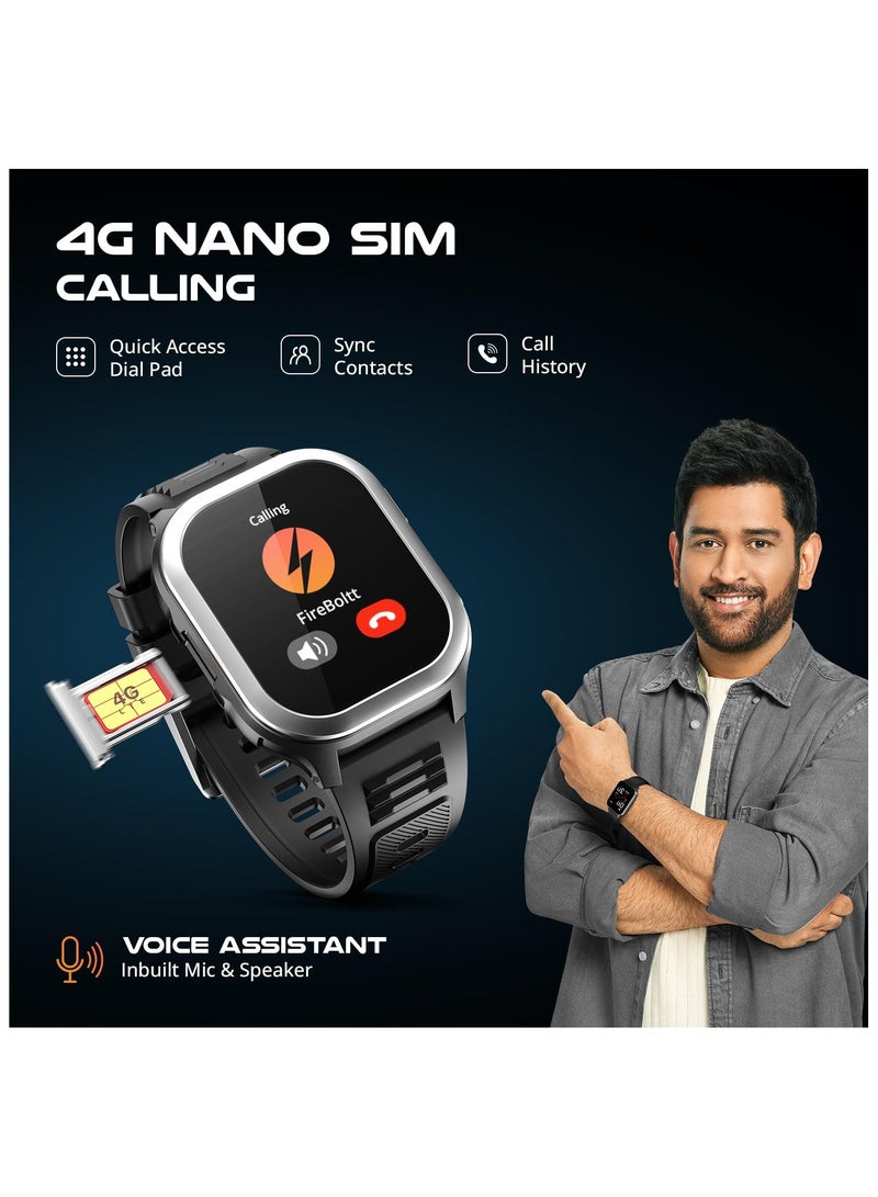 Fire-Boltt 4G Pro Volte Calling Smart Watch- 2.02” TFT Display, 4G Nano-SIM GPS, Health Suite, Sports Modes, 400mAh Battery (Black)