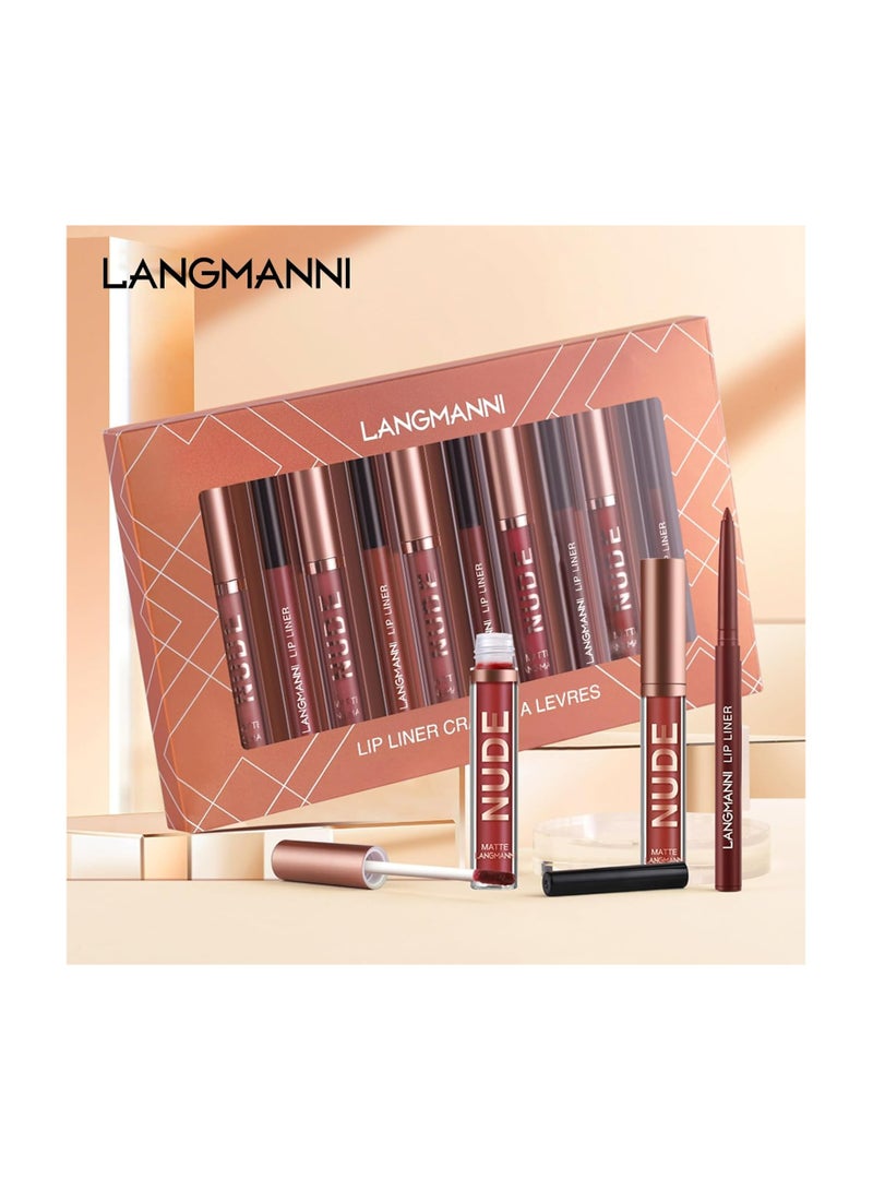 Langmanni 6+6 Cross-border Makeup Lipstick and Lip Liner Combo 12-Piece Set, Non-stick Cup Matte Lip Gloss Set - Super Popular!