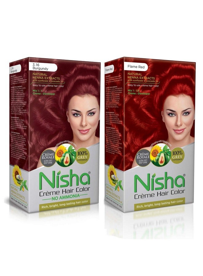 Creme Hair Color Combo Pack, Burgundy And Flame Red, Permanent Hair Colour For Women And Men