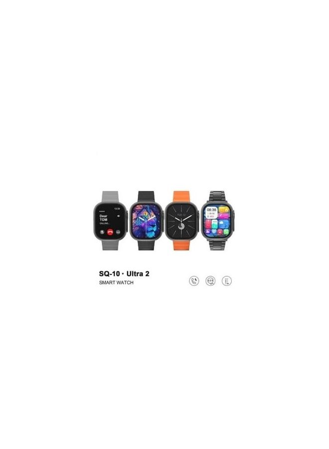 Haino Teko Germany SQ10 Ultra 2 AMOLED Display Smart Watch With 4 Spair Strap and Wireless Charger for Gents and Boys Black