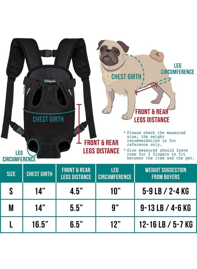 Dog Carrier Backpack, Adjustable Dog Pet Cat Front Carrier Backpack | Ventilated Dog Chest Carrier For Hiking Camping Travel, Sling Bag For Small Medium Dog Cat Puppies, Medium, 913 Lbs, Black