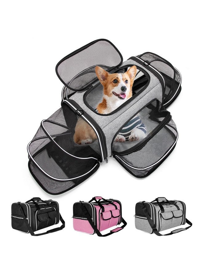 Soft Sided Pet Carrier Airline Approved, 4 Sides Expandable Collapsible Cat Carrier With Pockets & Removable Fleece Pad, Travel Carrier Bag For Cat Dog & Small Animals (Grey)