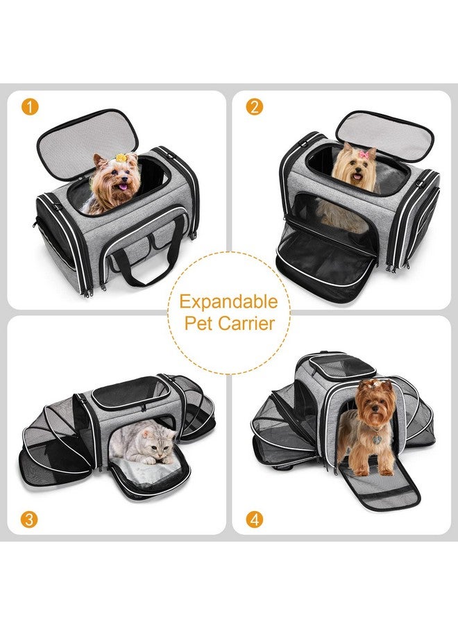 Soft Sided Pet Carrier Airline Approved, 4 Sides Expandable Collapsible Cat Carrier With Pockets & Removable Fleece Pad, Travel Carrier Bag For Cat Dog & Small Animals (Grey)