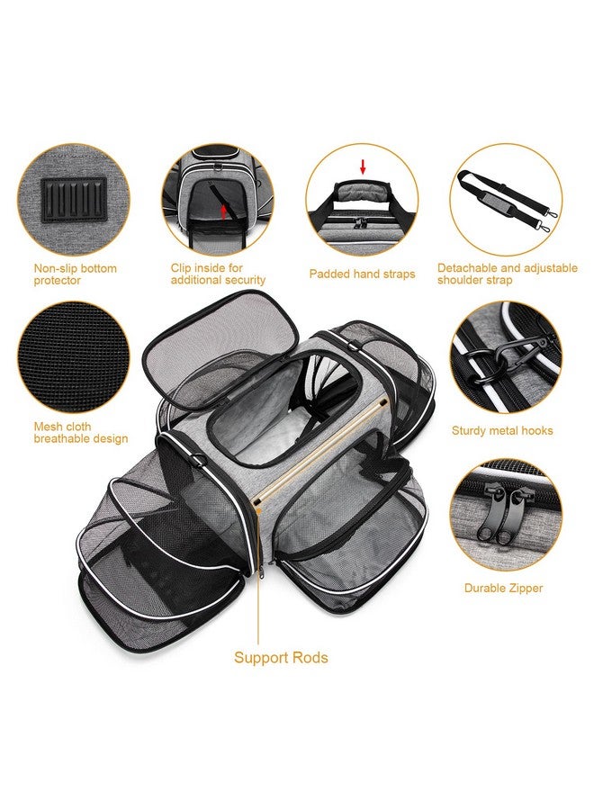 Soft Sided Pet Carrier Airline Approved, 4 Sides Expandable Collapsible Cat Carrier With Pockets & Removable Fleece Pad, Travel Carrier Bag For Cat Dog & Small Animals (Grey)