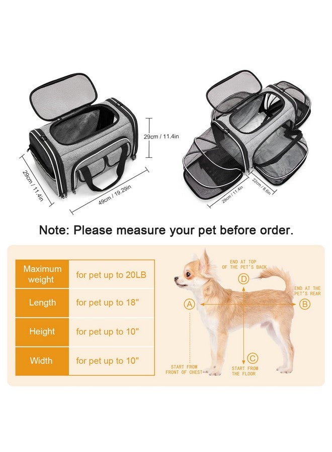 Soft Sided Pet Carrier Airline Approved, 4 Sides Expandable Collapsible Cat Carrier With Pockets & Removable Fleece Pad, Travel Carrier Bag For Cat Dog & Small Animals (Grey)