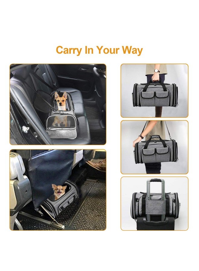 Soft Sided Pet Carrier Airline Approved, 4 Sides Expandable Collapsible Cat Carrier With Pockets & Removable Fleece Pad, Travel Carrier Bag For Cat Dog & Small Animals (Grey)