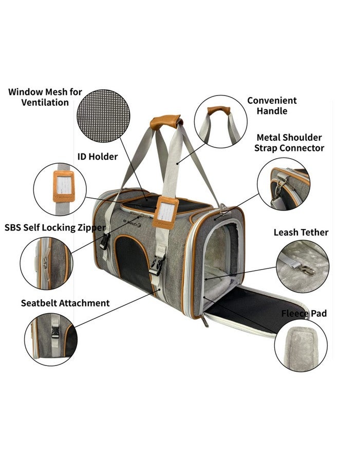 Expandable Airline Approved Soft Sided Pet Carrier, Luxury Travel Tote With Premium Auto Self Locking Zippers, Plush Faux Fleece Bedding With Sturdy Plywood Base, 18Lx10.5Wx11 H