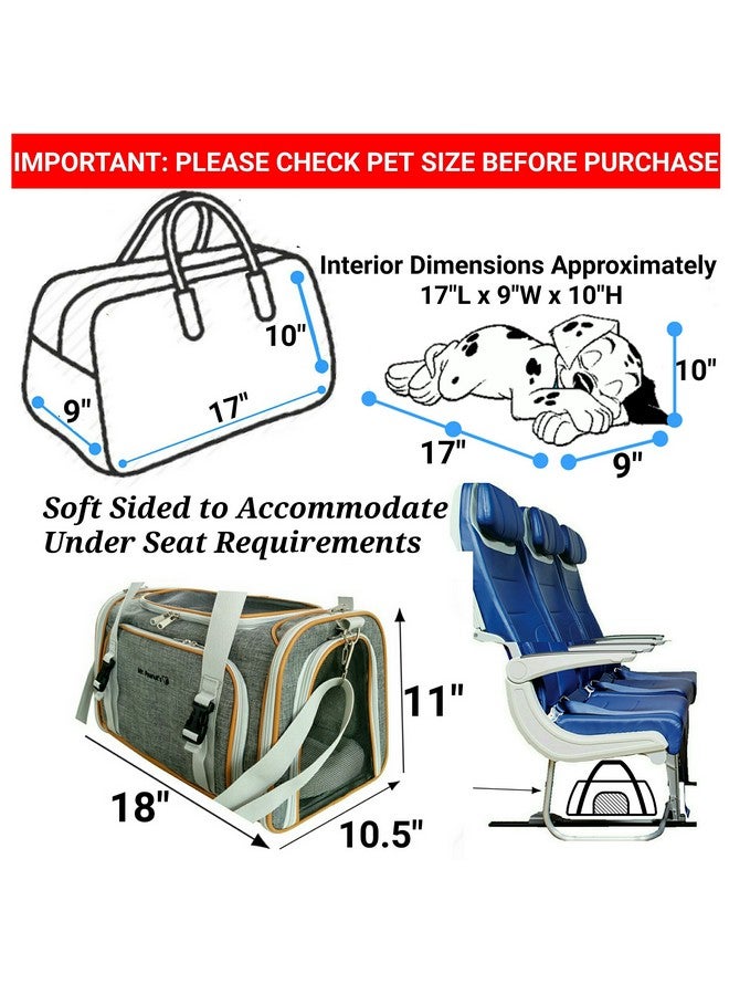 Expandable Airline Approved Soft Sided Pet Carrier, Luxury Travel Tote With Premium Auto Self Locking Zippers, Plush Faux Fleece Bedding With Sturdy Plywood Base, 18Lx10.5Wx11 H