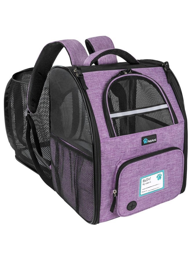 Dog Cat Backpack Carrier, Expandable Pet Carrier Backpack For Travel Hiking, Small Medium Dog Puppy Large Cat Carrying Backpack, Airline Approved Ventilated Soft Back Support, 18 Lbs, Purple