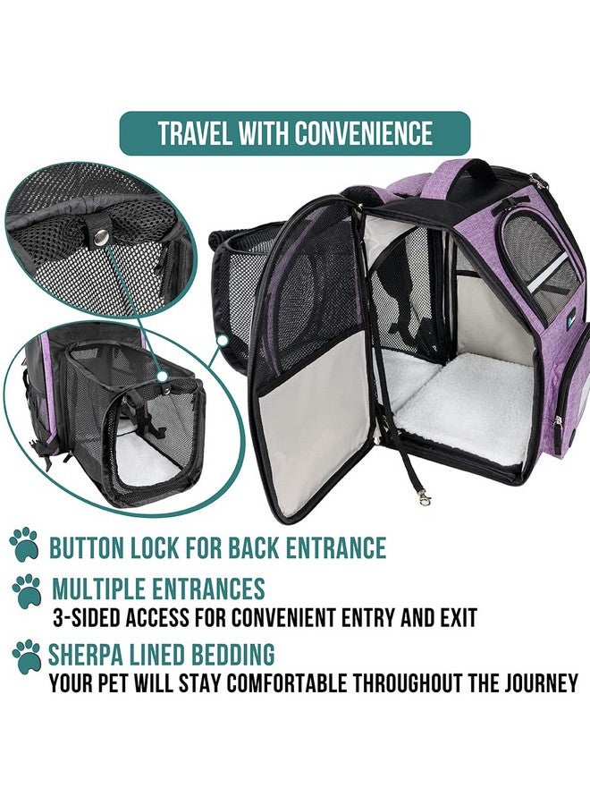 Dog Cat Backpack Carrier, Expandable Pet Carrier Backpack For Travel Hiking, Small Medium Dog Puppy Large Cat Carrying Backpack, Airline Approved Ventilated Soft Back Support, 18 Lbs, Purple