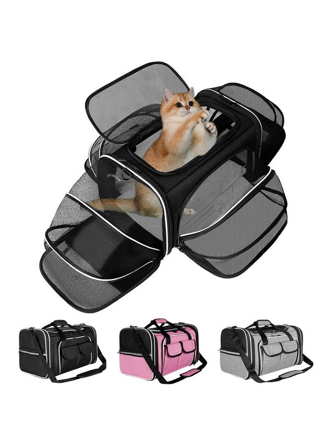 Soft Sided Pet Carrier Airline Approved, 4 Sides Expandable Collapsible Cat Carrier With Pockets & Removable Fleece Pad, Travel Carrier Bag For Cat Dog & Small Animals (Black)
