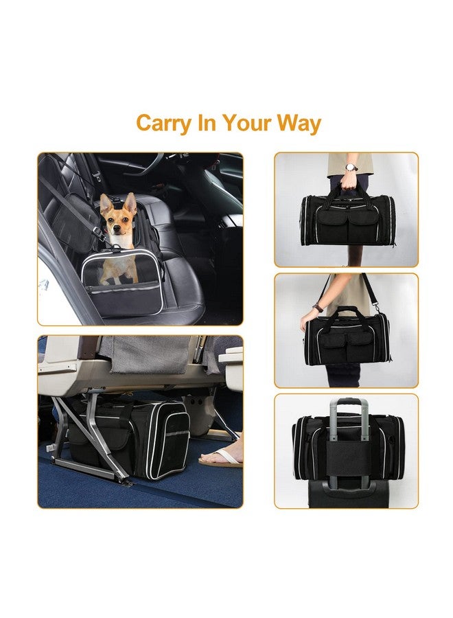 Soft Sided Pet Carrier Airline Approved, 4 Sides Expandable Collapsible Cat Carrier With Pockets & Removable Fleece Pad, Travel Carrier Bag For Cat Dog & Small Animals (Black)