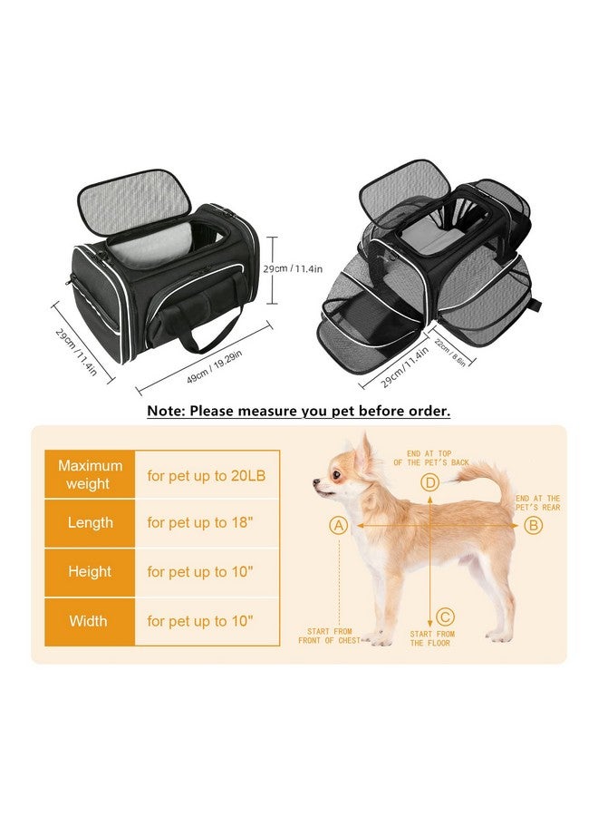 Soft Sided Pet Carrier Airline Approved, 4 Sides Expandable Collapsible Cat Carrier With Pockets & Removable Fleece Pad, Travel Carrier Bag For Cat Dog & Small Animals (Black)