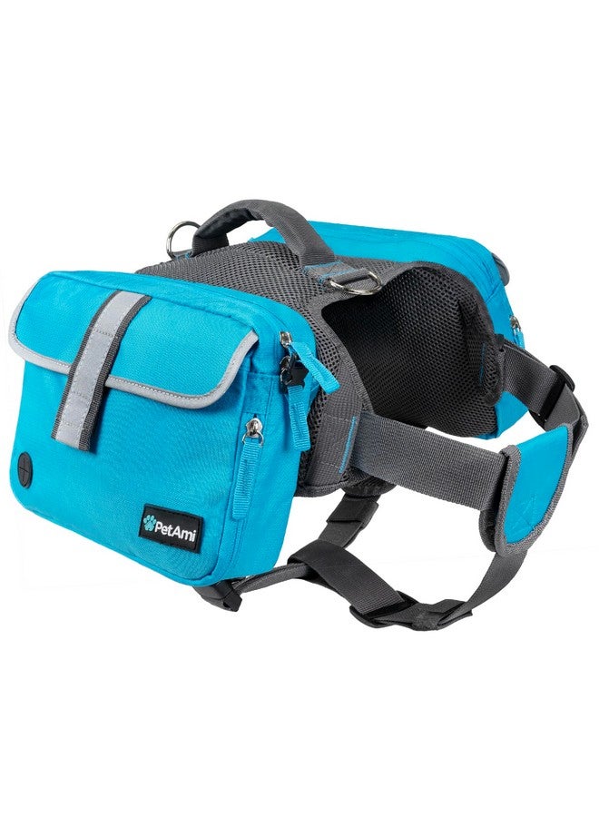 Dog Backpack For Medium Large Dogs, Dog Saddle Bag For Dogs To Wear, Harness Saddlebag With Reflective Safety Side Pockets For Hiking, Camping, Vest Dog Pack For Travel (Blue, Medium)
