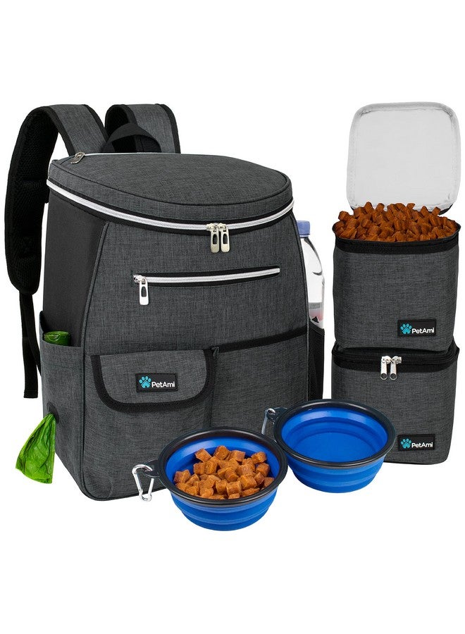 Dog Travel Bag Backpack, Airline Approved Dog Bags For Traveling, Puppy Diaper Bag Supplies, Pet Camping Essentials Hiking Accessories Dog Mom Gift, Food Container, Collapsible Bowls, Dark Gray