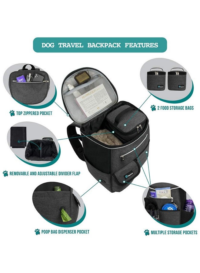 Dog Travel Bag Backpack, Airline Approved Dog Bags For Traveling, Puppy Diaper Bag Supplies, Pet Camping Essentials Hiking Accessories Dog Mom Gift, Food Container, Collapsible Bowls, Dark Gray