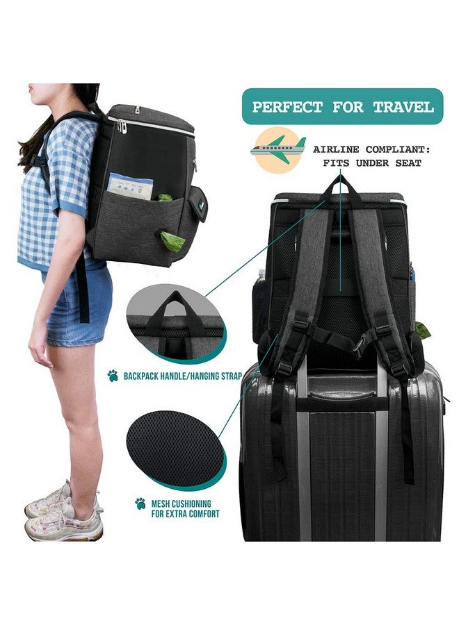 Dog Travel Bag Backpack, Airline Approved Dog Bags For Traveling, Puppy Diaper Bag Supplies, Pet Camping Essentials Hiking Accessories Dog Mom Gift, Food Container, Collapsible Bowls, Dark Gray