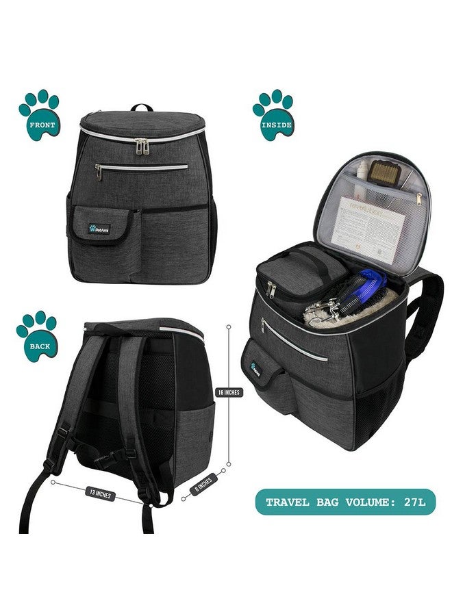 Dog Travel Bag Backpack, Airline Approved Dog Bags For Traveling, Puppy Diaper Bag Supplies, Pet Camping Essentials Hiking Accessories Dog Mom Gift, Food Container, Collapsible Bowls, Dark Gray