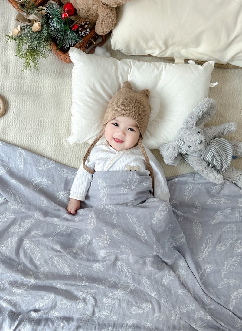 Baby Feather Pattern Muslin Swaddle Blankets For Boys & Girls Newborn Swaddle 47 X 47 Inches Bamboo Cotton