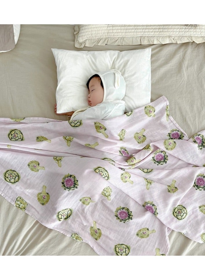 Baby Purple Flower Pattern Muslin Swaddle Blankets For Boys & Girls Newborn Swaddle 47 X 47 Inches Bamboo Cotton