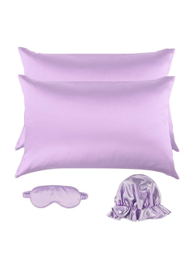 Silk Satin Pillowcase Standard Size Set Of 2 For Hair And Skinplus Luxury Night Sleeping Hair Bonnet Cap And Soft Lavender Sleep Eye Mask (Light Purple Standard Size (20X26))