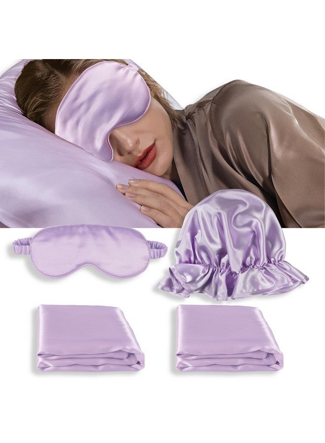 Silk Satin Pillowcase Standard Size Set Of 2 For Hair And Skinplus Luxury Night Sleeping Hair Bonnet Cap And Soft Lavender Sleep Eye Mask (Light Purple Standard Size (20X26))