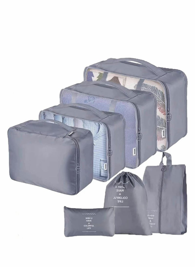 Travel Packing Cubes Set 9pcs Waterproof Luggage Organizers for Clothes Shoes Toiletries in Grey Color