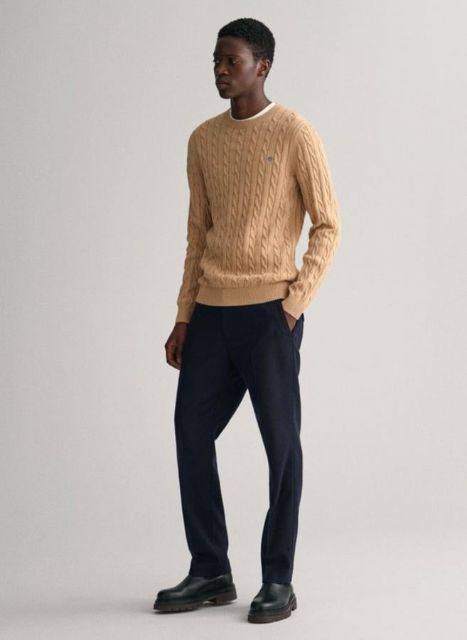 Cotton Cable Knit Crew Neck Sweater