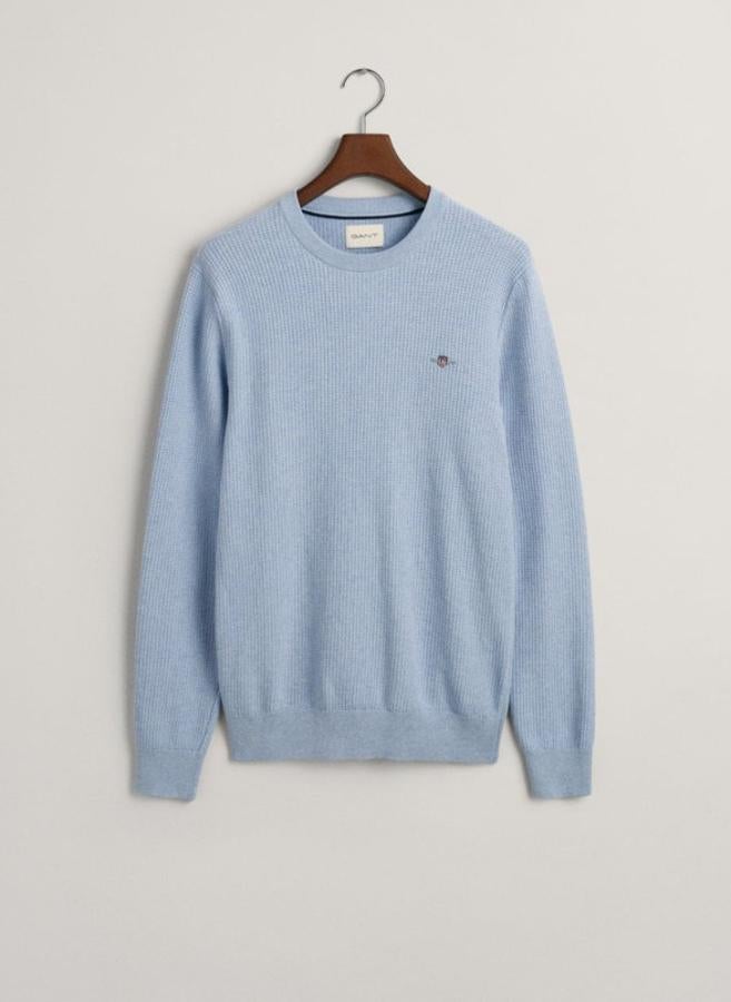 Micro Cotton Textured Crew Neck Sweater